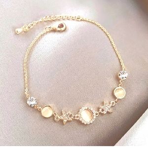 Rhinestone Korean Bracelets Gold Colour Flower Charm Bracelet
